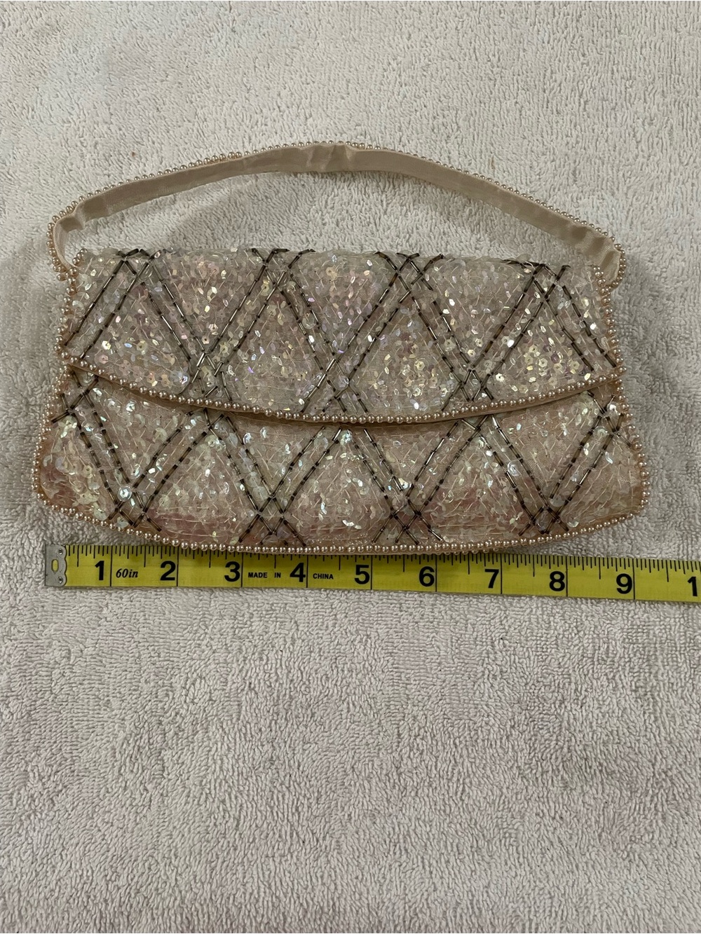 La Regale Iridescent Sequin Beaded Clutch in Blush with Detachable Strap